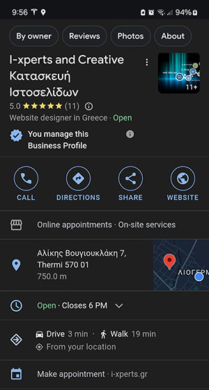 Google Maps business profile on mobile