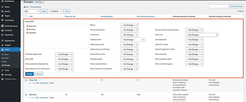 WooCommerce B2B customer groups